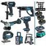 Pack MAKITA Power PRO 7 outils 18V : DDF458 + DHR202 + DTD152 + DGA504 + DJV180 + DMR108 + DEADML805 + 3 batt 5Ah + sac