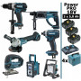 Pack MAKITA Power PRO 7 outils 18V : DDF458 + DHR202 + DTD152 + DGA504 + DJV180 + DMR108 + DEADML805 + 3 batt 5Ah + 4 Coffrets