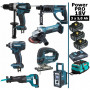 Pack Makita Power PRO 7 outils 18V: DDF458 + DHR202 + DTD152 + DGA504 + DJV180 + DJR186 + DMR108 + 3 batt 5Ah + sac