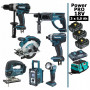 Pack Makita Power PRO 7 outils 18V: DDF458 + DHR202 + DTD152 + DJV180 + DSS610 + DMR108 + DEADML802 + 3 batt 5Ah + sac