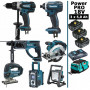 Pack MAKITA Power PRO 7 outils 18V : DDF458 + DHR202 + DTD152 + DJV180 + DSS610 + DMR108 + DEADML805 + 3 batt 5Ah + sac