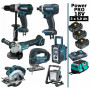 Pack MAKITA Power PRO 7 outils 18V : DDF458 + DGA504 + DTD152 + DJV180 + DSS610 + DMR108 + DEADML805 + 3 batt 5Ah + sac