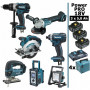 Pack MAKITA Power PRO 7 outils 18V : DDF458 + DGA504 + DTD152 + DJV180 + DSS610 + DMR108 + DEADML805 + 3 batt 5Ah + 4 Coffrets