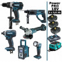 Pack Power PRO Makita 6 outils 18V: DDF458 + DTD152 + DGA504 + DHR202 + DMR108 + Lampe + 3 batt 5Ah + sac