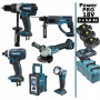 Pack Power PRO Makita 6 outils 18V: DDF458 + DTD152 + DGA504 + DHR202 + DMR108 + Lampe + 3 batt 5Ah + 3 Coffrets