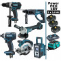 Pack Makita Power PRO 6 outils 18V: DDF458 + DHR202 + DGA504 + DTD152 + DSS610 + DMR108 + 3 batt 5Ah + sac