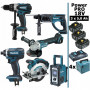 Pack Makita Power PRO 6 outils 18V: DDF458 + DHR202 + DGA504 + DTD152 + DSS610 + DMR108 + 3 batt 5Ah + 4 Coffrets