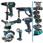 Pack Makita Power PRO 6 outils 18V: DDF458 + DHR202 + DGA504 + DTD152 + DSS610 + Lampe + 3 batt 5Ah + sac