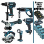 Pack Makita Power PRO 6 outils 18V: DDF458 + DHR202 + DGA504 + DTD152 + DSS610 + Lampe + 3 batt 5Ah + 4 Coffrets