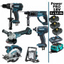 Pack Makita Power PRO 6 outils 18V: DDF458 + DHR202 + DGA504 + DTD152 + DSS610 + Projecteur + 3 batt 5Ah + sac