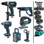 Pack Power PRO Makita 6 outils 18V: DDF458 + DTD152 + DHR202 + DJV180 + DMR108 + Lampe + 3 batt 5Ah + sac