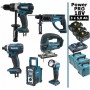 Pack Power PRO Makita 6 outils 18V: DDF458 + DTD152 + DHR202 + DJV180 + DMR108 + Lampe + 3 batt 5Ah + 3 Coffrets