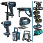 Pack Makita Power PRO 6 outils 18V: DDF458 + DTD152 + DHR202 + DJV180 + DMR108 + Projecteur + 3 batt 5Ah + sac