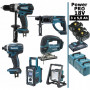 Pack Makita Power PRO 6 outils 18V: DDF458 + DTD152 + DHR202 + DJV180 + DMR108 + Projecteur + 3 batt 5Ah + 3 Coffrets