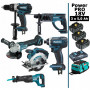 Pack Makita Power PRO 6 outils 18V: DDF458 + DGA504 + DTD152 + DHR202 + DSS610 + DJR186 + 3 batt 5Ah + sac