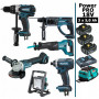 Pack Makita Power PRO 6 outils 18V: DDF458 + DHR202 + DGA504 + DTD152 + DJR186 + Projecteur + 3 batt 5Ah + sac