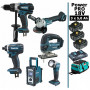 Pack Power PRO Makita 6 outils 18V: DDF458 + DTD152 + DGA504 + DJV180 + DMR108 + Lampe + 3 batt 5Ah + sac