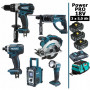 Pack Power PRO Makita 6 outils 18V: DDF458 + DTD152 + DHR202 + DSS610 + DMR108 + Lampe + 3 batt 5Ah + sac