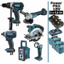 Pack Makita Power PRO 6 outils 18V: Perceuse DDF458 + Visseuse à choc DTD152 + Meuleuse DGA504 + Scie circulaire DSS610 + Radio