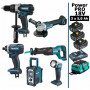 Pack Makita Power PRO 6 outils 18V: DDF458 + DTD152 + DGA504 + DJR186 + DMR108 + Lampe + 3 batt 5Ah + sac