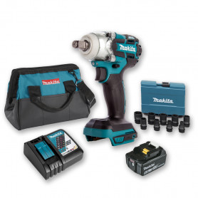 Boulonneuse à chocs 18V 280Nm 1/2" DTW285 avec 1 batterie 5Ah + Coffret 9 douilles + sac MAKITA Boulonneuse à chocs 18V 280Nm 1/2" DTW285 avec 1 batterie 5Ah + Coffret 9 douilles + sac MAKITA
