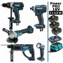 Pack Makita Power PRO 18V: DDF458 + DHR202 + DGA504 + DTD152 + Lampe Torche + 3 batt 5Ah + sac