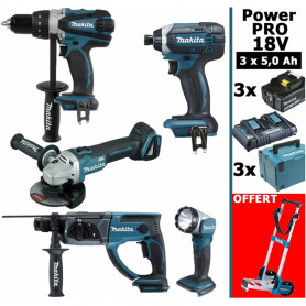 Pack Makita Power PRO 18V: DDF458 DHR202 DGA504 DTD152 Lampe Torche 3 batt 5Ah 3 coffrets OFFERT 1 chariot diable MAKITA Pack Makita Power PRO 18V: DDF458 DHR202 DGA504 DTD152 Lampe Torche 3 batt 5Ah 3 coffrets OFFERT 1 chariot diable MAKITA
