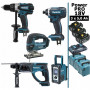 Pack Power PRO Makita 18V: Perceuse 91Nm DDF458 + Perfo 2J DHR202 + Scie sauteuse 26mm DJV180 + Visseuse à chocs 165Nm DTD152 +