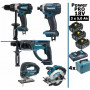 Pack Makita Power PRO 5 outils 18V: Perceuse DDF458 + Perfo DHR202 + Visseuse DTD152 + DJV180 + DSS610 + 3 batt 5Ah + 4 Coffrets