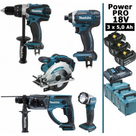 Pack Makita Power PRO 18V: Perceuse 91Nm DDF458 + Scie circulaire 165mm DSS610 + Perforateur 2J DHR202 + Visseuse à chocs 165Nm Pack Makita Power PRO 18V: Perceuse 91Nm DDF458 + Scie circulaire 165mm DSS610 + Perforateur 2J DHR202 + Visseuse à chocs 165Nm