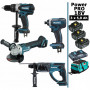 Pack Makita Power PRO 18V 4 outils: DDF458 + DHR202 + DGA504 + DTD152 + 3 batt 5Ah + sac