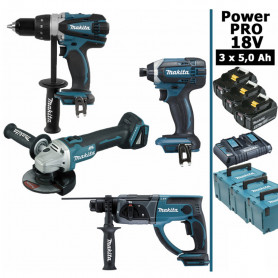 Pack Makita Power PRO 18V: DDF458 + DHR202 + DGA504 + DTD152 + 3 batt 5Ah + 3 Coffrets Pack Makita Power PRO 18V: DDF458 + DHR202 + DGA504 + DTD152 + 3 batt 5Ah + 3 Coffrets