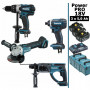 Pack Makita Power PRO 18V: DDF458 + DHR202 + DGA504 + DTD152 + 3 batt 5Ah + 3 Coffrets