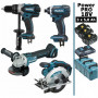 Pack Makita Power PRO 18V: Perceuse 91Nm DDF458 + Meuleuse 125mm DGA504 + Visseuse à chocs 165Nm DTD152 + Scie circulaire 165mm