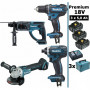 Pack Makita Premium 18V 5Ah: DDF482 + DGA504 + DHR202 + DTD152 + 3 batt + 3 MakPac