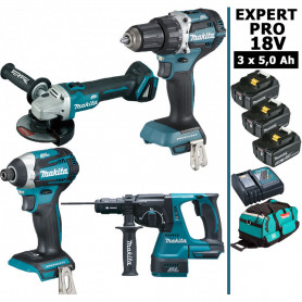 Pack Makita EXPERT PRO BL Motor 18V 4 machines 3 batt 5Ah DDF484 DTD154 DGA506 DHR243 avec sac Pack Makita EXPERT PRO BL Motor 18V 4 machines 3 batt 5Ah DDF484 DTD154 DGA506 DHR243 avec sac