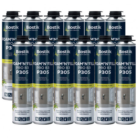 Lot de 12 Mousses expansives PU pistolable P305 Foam'n'Fill Pro B3 750ml BOSTIK