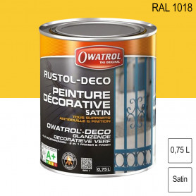Peinture décorative antirouille Rustol Deco RAL 1018 Jaune zinc satin 0,75L OWATROL Peinture décorative antirouille Rustol Deco RAL 1018 Jaune zinc satin 0,75L OWATROL