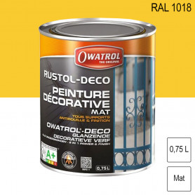 Peinture décorative antirouille Rustol Deco RAL 1018 Jaune zinc mat 0,75L OWATROL Peinture décorative antirouille Rustol Deco RAL 1018 Jaune zinc mat 0,75L OWATROL