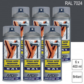 Lot de 6 Peintures aérosol RAL 7024 Gris graphite brillant 400ml MOTIP Lot de 6 Peintures aérosol RAL 7024 Gris graphite brillant 400ml MOTIP