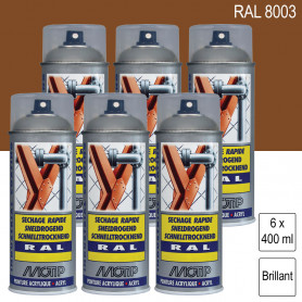Lot de 6 Peintures aérosol RAL 8003 Brun argile brillant 400ml MOTIP Lot de 6 Peintures aérosol RAL 8003 Brun argile brillant 400ml MOTIP