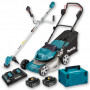 Pack Makita Jardin : Tondeuse 36V 46cm DLM460 + Débroussailleuse 18V DUR191UZX3 + 2 batt 6Ah + Coffret