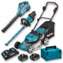 Pack Makita Jardin : Tondeuse 36V 46cm DLM460 + Taille-haie 18V 60cm DUH602 + Souffleur 18V DUB362 + 2 batt 6Ah + Coffret