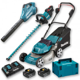 Pack Makita Jardin : Tondeuse 36V 46cm DLM460 + Taille-haie 18V 75cm DUH752 + Souffleur 18V DUB362 + 2 batt 6Ah + Coffret Pack Makita Jardin : Tondeuse 36V 46cm DLM460 + Taille-haie 18V 75cm DUH752 + Souffleur 18V DUB362 + 2 batt 6Ah + Coffret