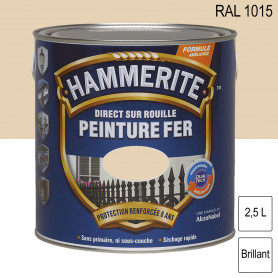 Peinture fer Direct sur Rouille RAL 1015 Ivoire clair brillant 2,5L HAMMERITE Peinture fer Direct sur Rouille RAL 1015 Ivoire clair brillant 2,5L HAMMERITE