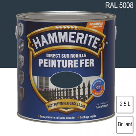 Peinture fer Direct sur Rouille RAL 5008 Bleu Gris brillant 2,5L HAMMERITE Peinture fer Direct sur Rouille RAL 5008 Bleu Gris brillant 2,5L HAMMERITE