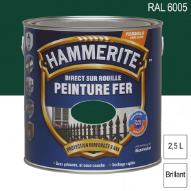 Peinture fer Direct sur Rouille RAL 6005 Vert mousse brillant 2,5L HAMMERITE Peinture fer Direct sur Rouille RAL 6005 Vert mousse brillant 2,5L HAMMERITE