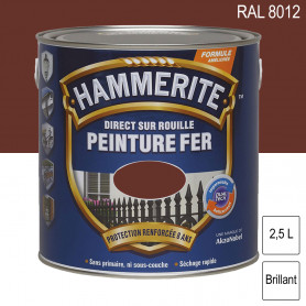 Peinture fer Direct sur Rouille RAL 8012 Brun rouge brillant 2,5L HAMMERITE Peinture fer Direct sur Rouille RAL 8012 Brun rouge brillant 2,5L HAMMERITE