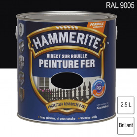 Peinture fer Direct sur Rouille RAL 9005 Noir foncé brillant 2,5L HAMMERITE Peinture fer Direct sur Rouille RAL 9005 Noir foncé brillant 2,5L HAMMERITE