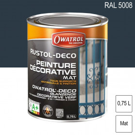 Peinture décorative antirouille Rustol Deco RAL 5008 Bleu gris mat 0,75L OWATROL Peinture décorative antirouille Rustol Deco RAL 5008 Bleu gris mat 0,75L OWATROL